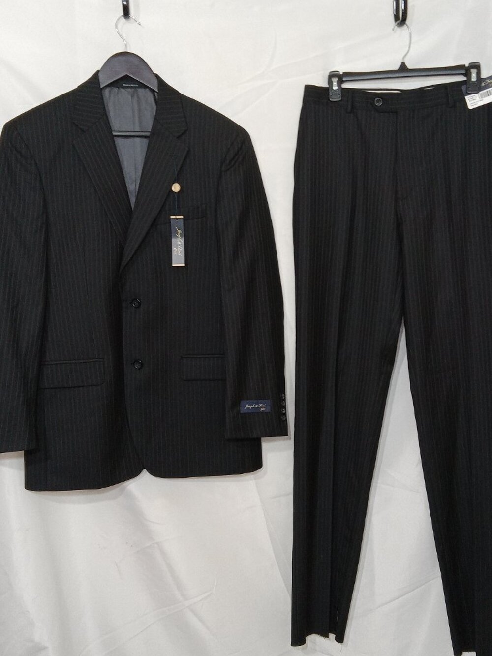 Joseph & Feiss Gold Mens Suit 38R 32W Black Pinstripe Wool NEW Unhemmed $500